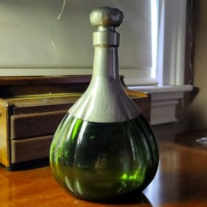 French Pewter Green Glass decanter with stopper